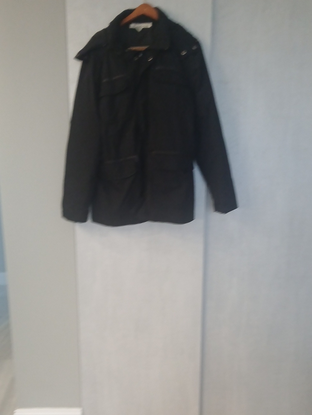 Kenneth Cole Black Hooded Coat with Snap Details